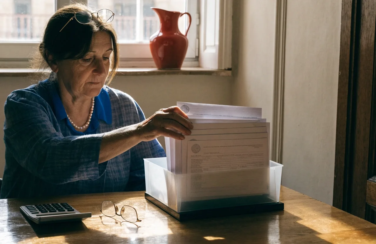 Persona revisando en su escritorio los documentos de sus aportaciones anuales a la jubilación