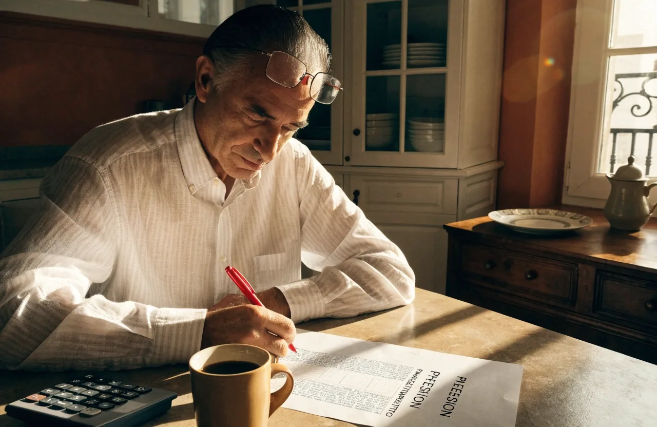 Persona comparando notas de productos de ahorro para la jubilación en su escritorio
